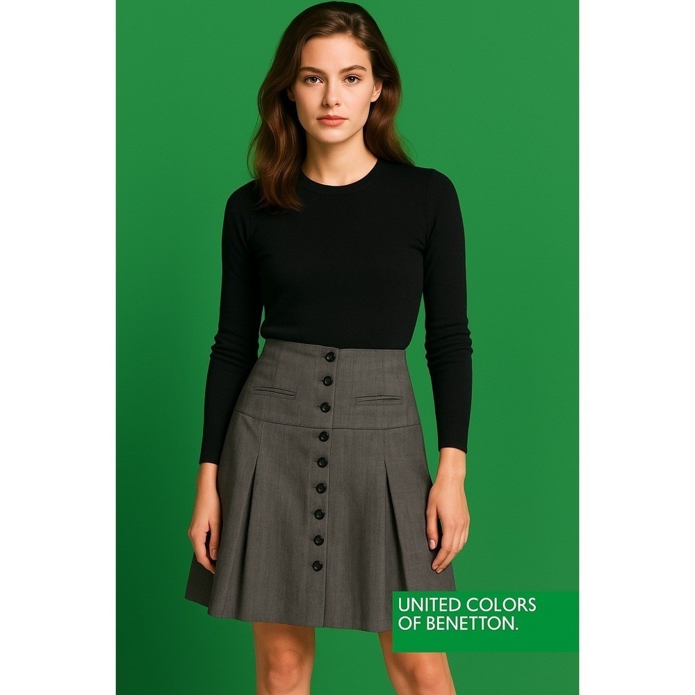 United Colors of Benetton Gray Pleated Button Front Mini Skirt US 2